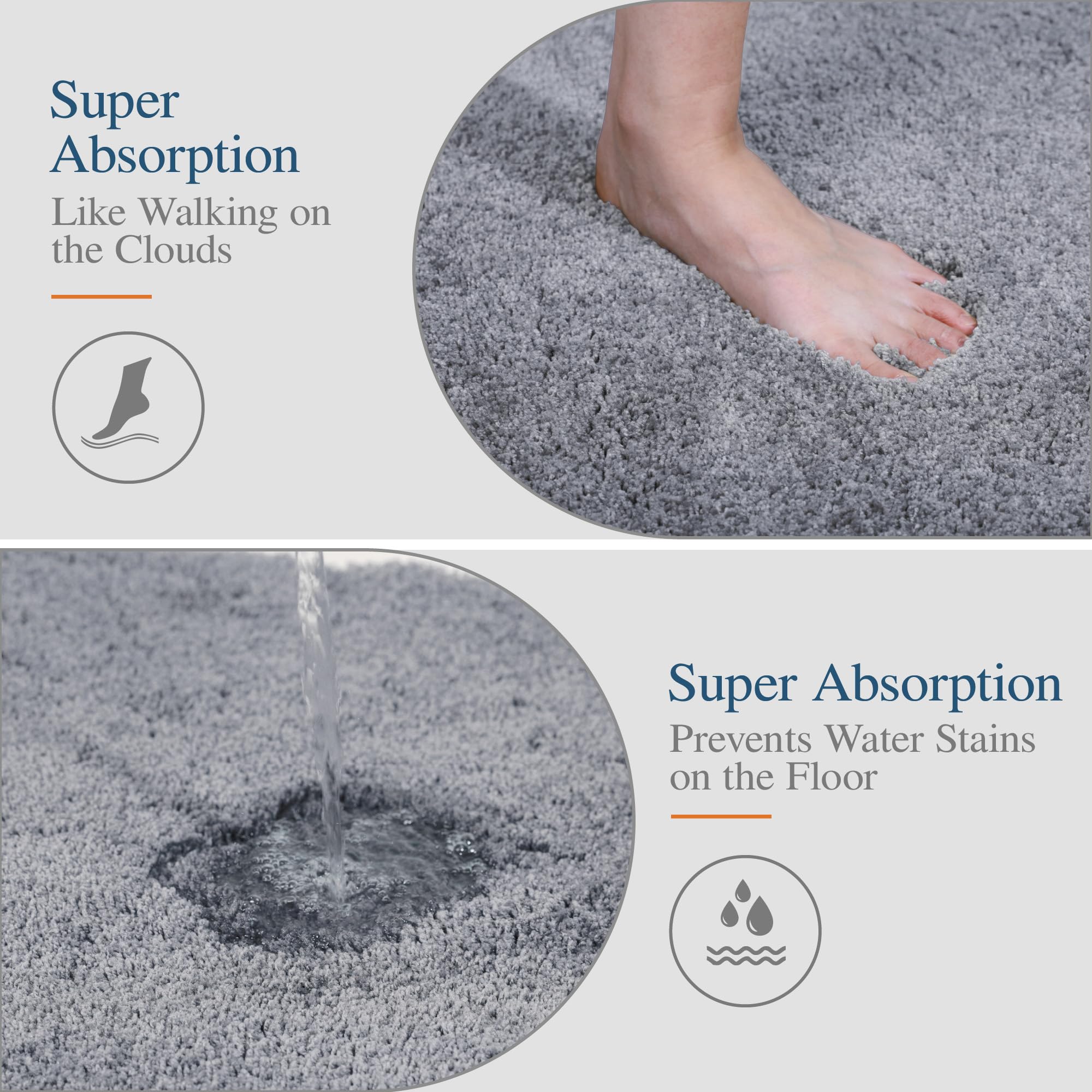 Walensee Bathroom Contour Rug (20X24, Grey) Non Slip Bath Mat For Water Absorbent Soft Microfiber Shaggy Machine Washable U Shap